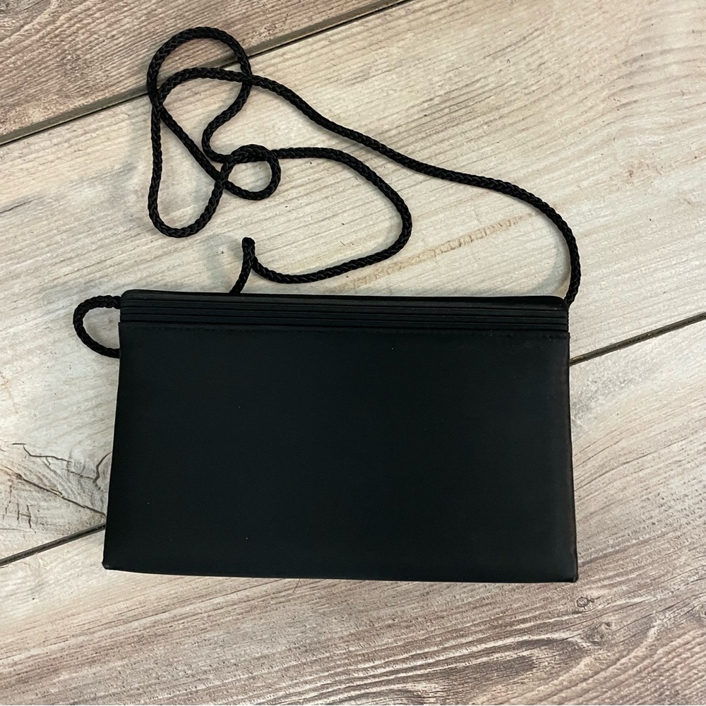 Vintage Satin‎ Bag Ribbed Black Crossbody Clutch Classic Cocktail - Picture 6 of 10